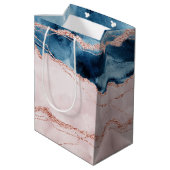 神秘的な優雅さ |ティール(緑がかった色)ブルーとバラ金ゴールド瑪瑙 ミディアムペーパーバッグ (裏面アングル)