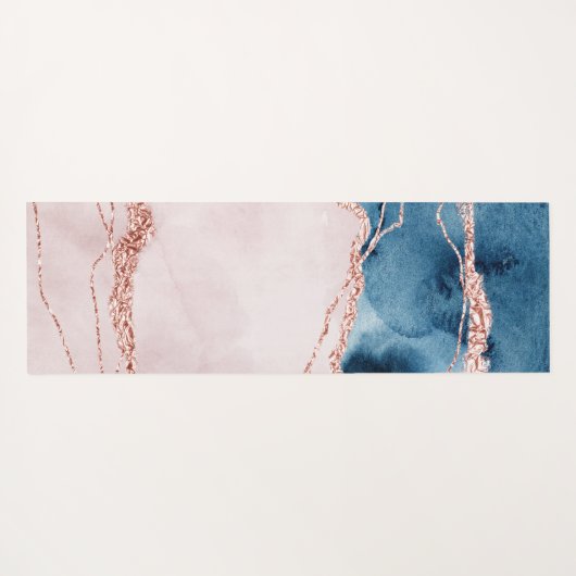 神秘的な優雅さ |ティール(緑がかった色)ブルーとバラ金ゴールド瑪瑙 ヨガマット (裏面(横))