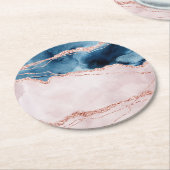 神秘的な優雅さ |ティール(緑がかった色)ブルーとバラ金ゴールド瑪瑙 ラウンドペーパーコースター (アングル)