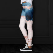 神秘的な優雅さ |ティール(緑がかった色)ブルーとバラ金ゴールド瑪瑙 レギンス