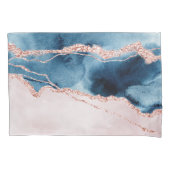 神秘的な優雅さ |ティール(緑がかった色)ブルーとバラ金ゴールド瑪瑙 枕カバー (正面)