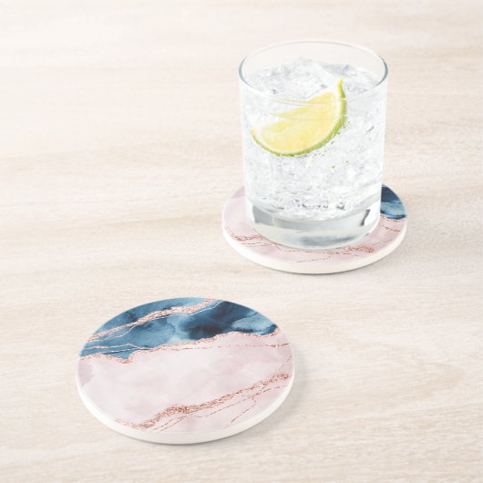 神秘的な優雅さ |ティール（緑がかった色）ブルー赤面ピンクピーチアゲート コースター (側面)