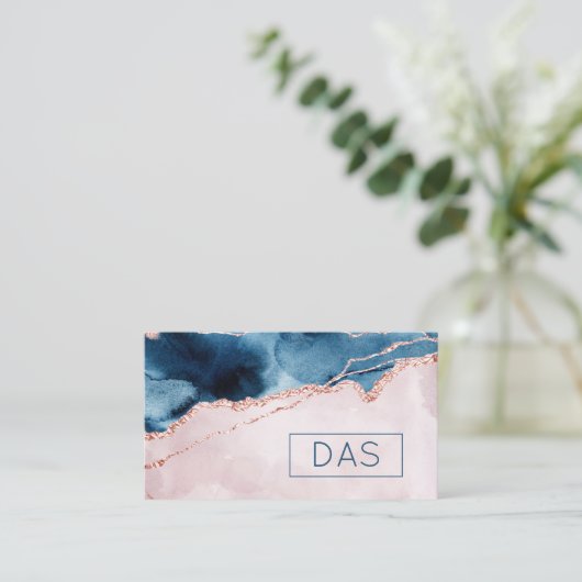 神秘的な優雅さ |ティール（緑がかった色）赤面ピンクアゲートモノグラム 名刺 (スタンド正面)