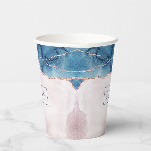 神秘的な優雅さ |ティール（緑がかった色）赤面ピンクアゲートモノグラム 紙コップ (右)