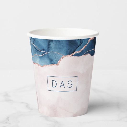 神秘的な優雅さ |ティール（緑がかった色）赤面ピンクアゲートモノグラム 紙コップ (正面)