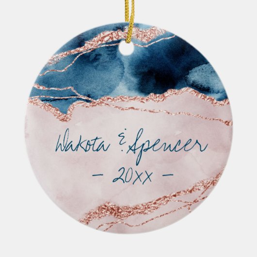 神秘的な優雅さ |ティール(緑がかった色)赤面ピンクピーチアゲート セラミックオーナメント (正面)