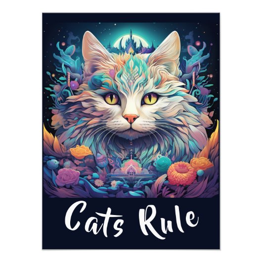 神秘的な先住民ポップ・アートのアメリカンアートキャットあなたのテキストを追加 フォトプリント            (正面)