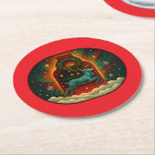 神秘的な冬のスタグレッドBG ラウンドペーパーコースター (アングル)