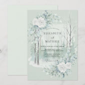 神秘的な冬の森の氷青色の結婚式 招待状 (正面/裏面)