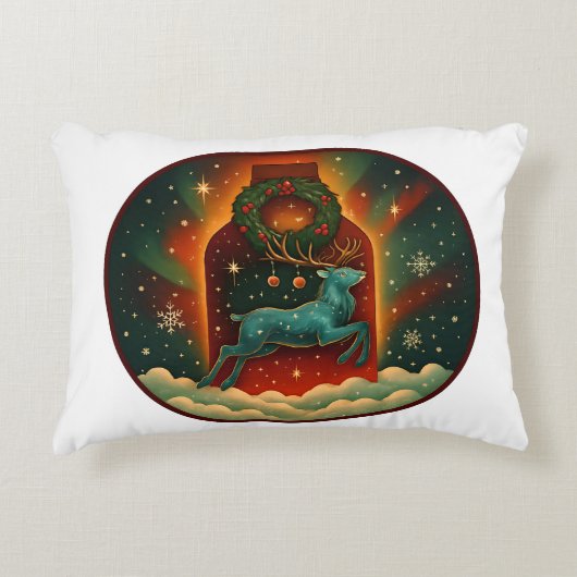 神秘的な冬の雄鹿 アクセントクッション (正面)