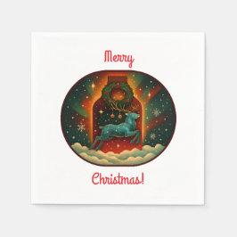 神秘的な冬の雄鹿 スタンダードカクテルナプキン