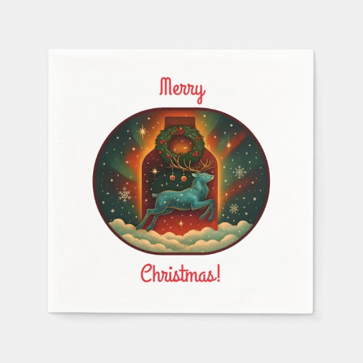 神秘的な冬の雄鹿 スタンダードカクテルナプキン (正面)
