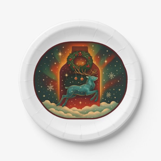 神秘的な冬の雄鹿 ペーパープレート (正面)