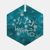 神秘的な冬の青い銀の雪片が雪を降らせる ガラスオーナメント (裏面)