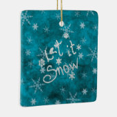 神秘的な冬の青い銀の雪片が雪を降らせる セラミックオーナメント (右)