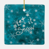 神秘的な冬の青い銀の雪片が雪を降らせる セラミックオーナメント (裏面)