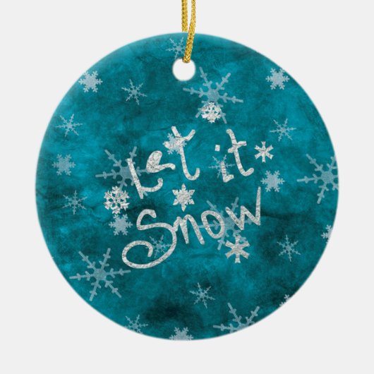 神秘的な冬の青い銀の雪片が雪を降らせる セラミックオーナメント (正面)