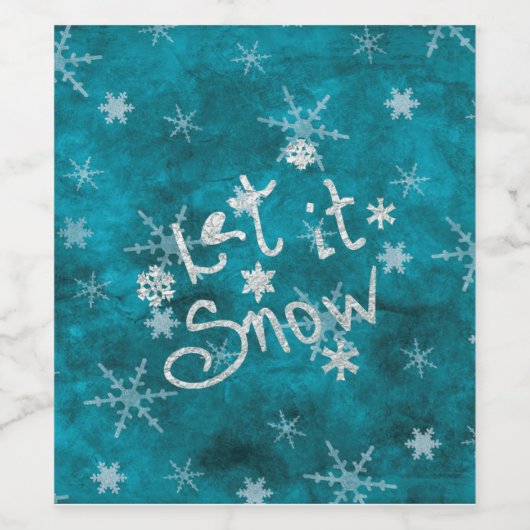 神秘的な冬の青い銀の雪片が雪を降らせる ワインラベル (シングルラベル)