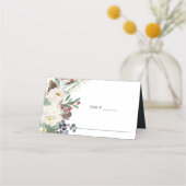 神秘的な冬 |ボタニカル結婚のテーブルの場所 プレイスカード (正面)