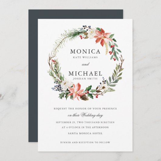 神秘的な冬 |植物学リース結婚ズ 招待状 (正面/裏面)