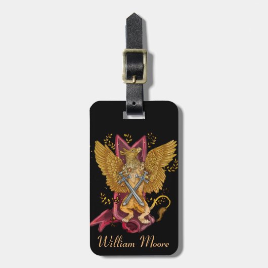 神秘的な刀剣のグリフィン ラゲッジタグ (正面縦)