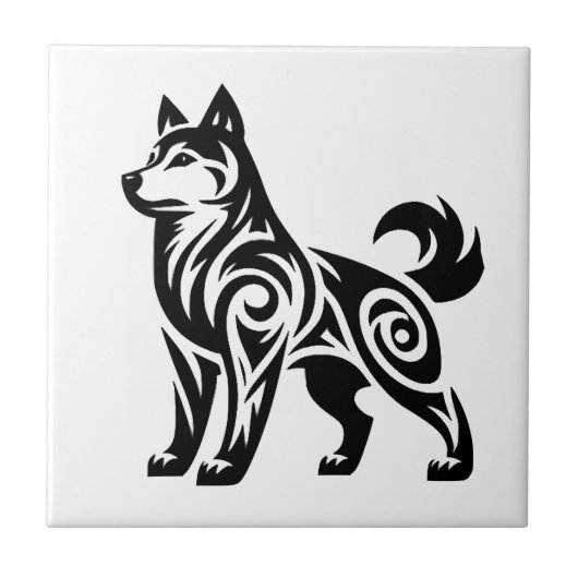 神秘的な力強い部族のハスキー犬 タイル (正面)