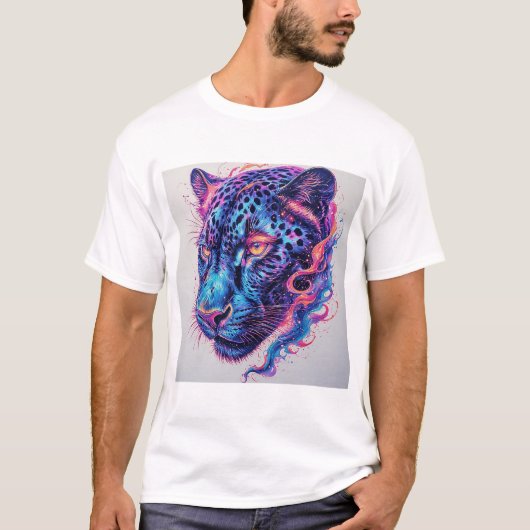 神秘的な効果が魅力的なコズミック レオパードの肖像 Tシャツ (正面)