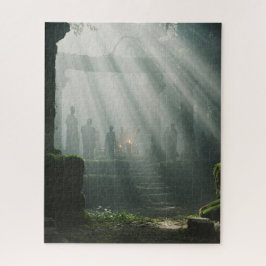 神秘的な古代の寺院の上に太陽が輝く ジグソーパズル