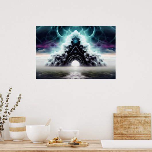 神秘的な古代エエリー幽霊ワールドクラウドリバー ポスター (キッチン)