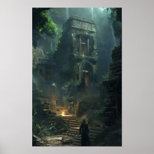 神秘的な古代遺跡のファンタジーポスター ポスター