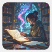 神秘的な図書館に魅了された学者 スクエアシール (正面)