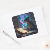 神秘的な図書館に魅了された学者 スクエアシール (封筒)