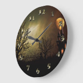 神秘的な城を持つハロウィンシーン ラージ壁時計 (傾斜)