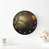 神秘的な城を持つハロウィンシーン ラージ壁時計 (ホーム)