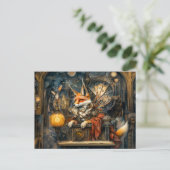 神秘的な場面のスチームパンクの説教壇でのキツネ ポストカード (スタンド正面)