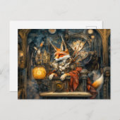 神秘的な場面のスチームパンクの説教壇でのキツネ ポストカード (正面/裏面)