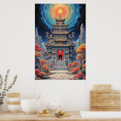 神秘的な塔の寺院と天上の空 ポスター (キッチン)