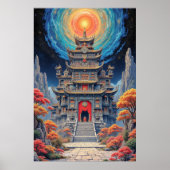 神秘的な塔の寺院と天上の空 ポスター (正面)