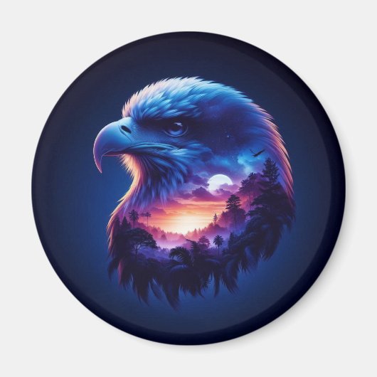 神秘的な夕日の風景が広がるワシ マグネット (正面)