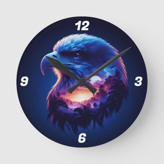 神秘的な夕日の風景が広がるワシ ラウンド壁時計 (正面)