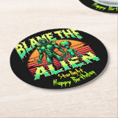 神秘的な夕暮れの下の謎めいたエイリアン ラウンドペーパーコースター (アングル)