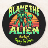 神秘的な夕暮れの下の謎めいたエイリアン ラウンドペーパーコースター (正面)