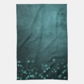 神秘的な夕暮れ星 |深いティール(緑がかった色)グリーンネオングロー キッチンタオル (縦)