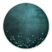 神秘的な夕暮れ星 |深いティール(緑がかった色)グリーンネオングロー セラミックノブ (正面)