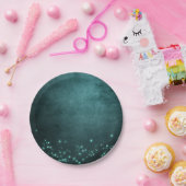 神秘的な夕暮れ星 |深いティール(緑がかった色)グリーンネオングロー ペーパープレート (パーティー)