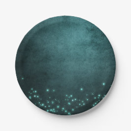 神秘的な夕暮れ星 |深いティール（緑がかった色）グリーンネオングロー ペーパープレート