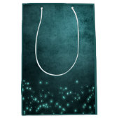 神秘的な夕暮れ星 |深いティール（緑がかった色）グリーンネオングロー ミディアムペーパーバッグ (正面)