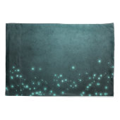 神秘的な夕暮れ星 |深いティール(緑がかった色)グリーンネオングロー 枕カバー (裏面)