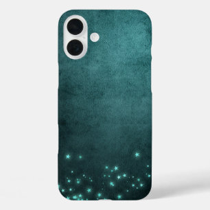 神秘的な夕暮れ星 深いティール(緑がかった色)グリーンネオングロー iPhone 16 PLUSケース