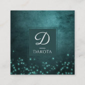 神秘的な夕暮れ星 |深いティール(緑がかった色)グリーンモノグラム スクエア名刺 (正面)
